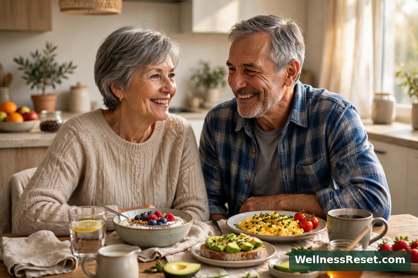 Older couple having a protein-rich breakfast together — Wellness Reset