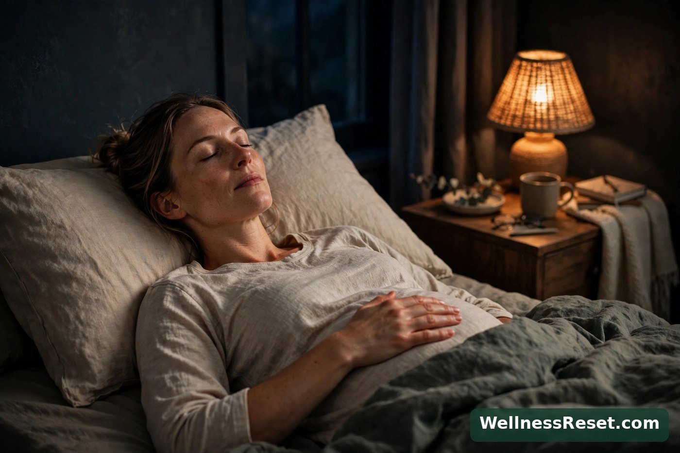 Woman doing slow breathing in bed at night — Wellness Reset