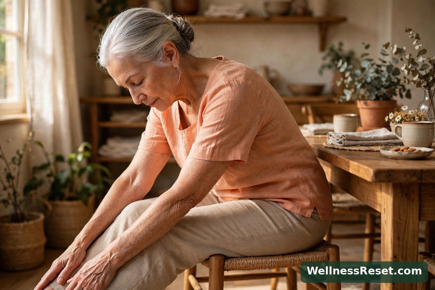 Senior woman doing a seated forward fold — Wellness Reset