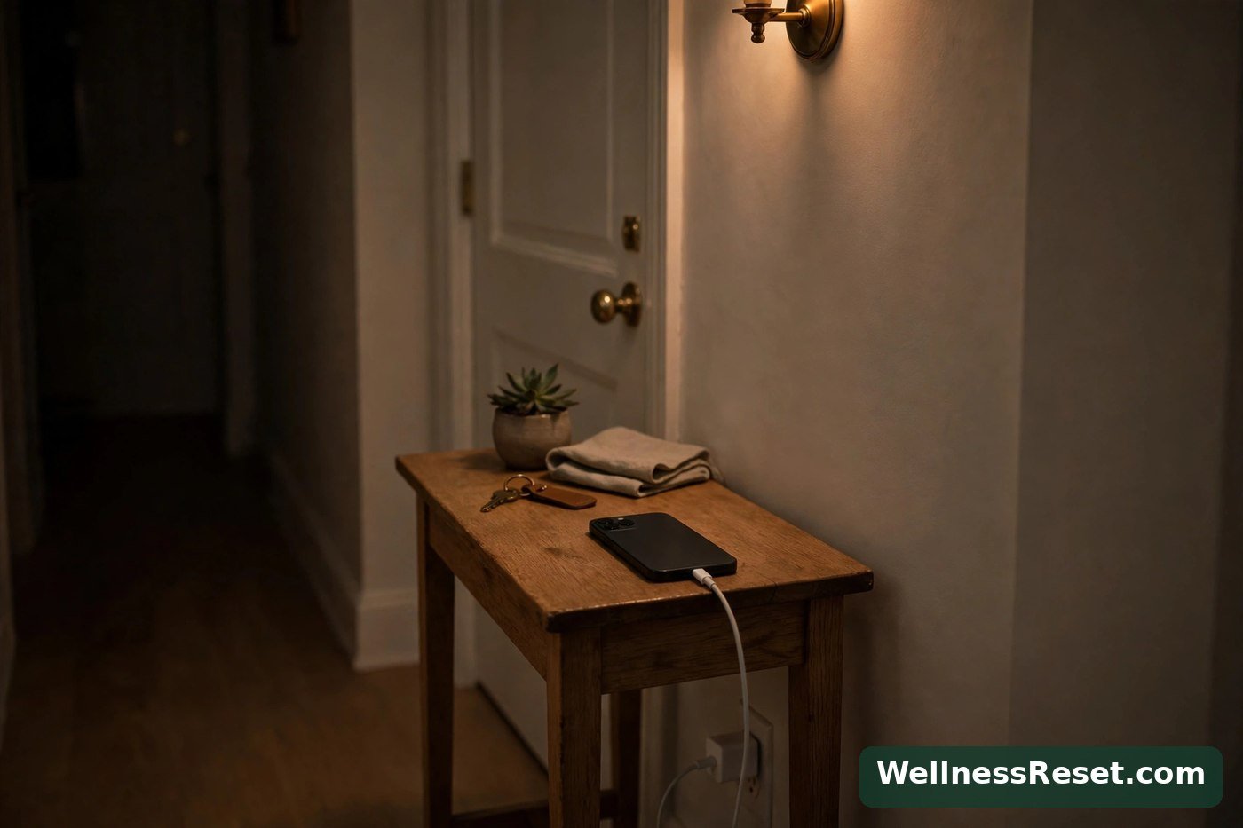 Phone charging outside the bedroom at night — Wellness Reset