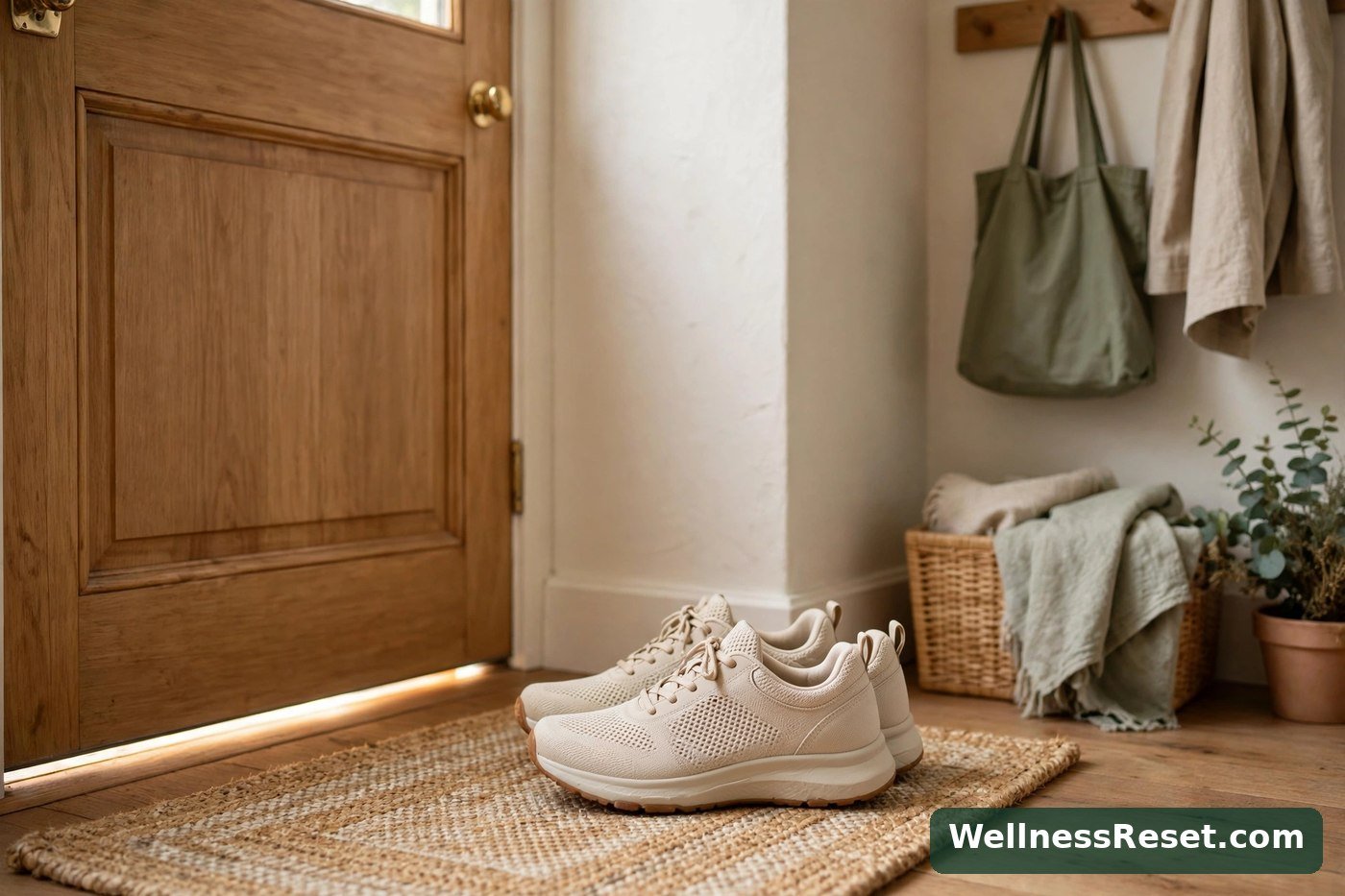 Walking shoes left ready by the front door — Wellness Reset
